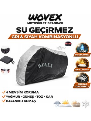 Wovex Royal Enfield Meteor 350 Motosiklet Brandası Gri-Siyah Kombinasyonlu Arka Çanta Uyumlu Motor Branda