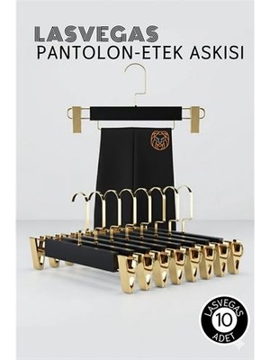 Toyigoo Lasvegas  Siyah Ahşap Pantolon ve Etek Askı Seti 10'lu Set Lüks Amerikan Kancalı