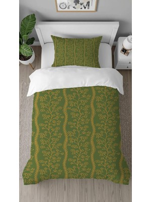 Greendecor Renkli Yapraklar Desenli Dijital Baskılı Özel Tasarım Çarşafsız Şık Tek Kişilik Nevresim Takımı