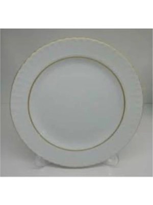 PremiumPort 12'li 25 cm Büyük Porselen Altın Yaldızlı Düz Pasta Servis Tabakları