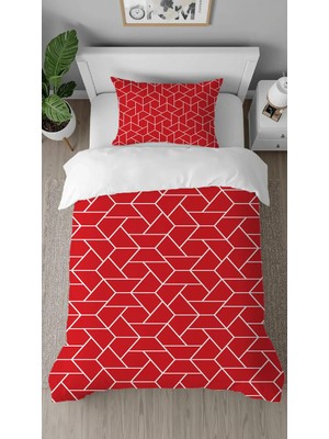 Greendecor Geometrik Çizgi Desenli Dijital Baskılı Özel Tasarımlı Çarşafsız Tek Kişilik Şık Nevresim Takımı