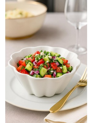 PremiumPort Şık Papatya Desenli Salata ve Servis Kasesi, 20X10 cm