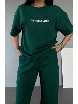 Punix Punıx Büyük Beden Özel Tasarım Thatssofetsc Baskılı Rahat Kalıp Kısa Kollu Yazlık Kadın  Battal Eşofman Takımı