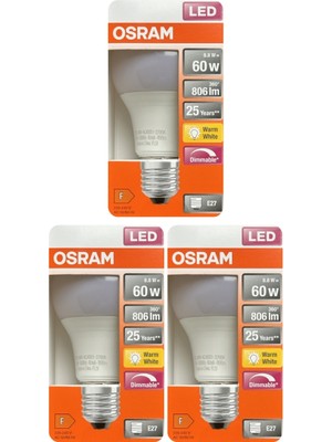 Avarson (3 Adet) Ledvance 8,8W SARI Işık (2700K) E27 Duylu (Kalın Duy) Dim Edilebilir LED Ampul