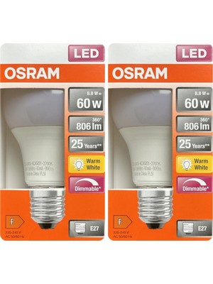 Avarson (2 Adet) Ledvance 8,8W SARI Işık (2700K) E27 Duylu (Kalın Duy) Dim Edilebilir LED Ampul