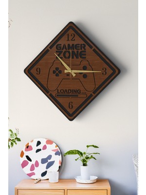 48 cm Ahşap Gamer Zone Temalı Dekoratif Duvar Saati, Oyuncu Odası Dekoru