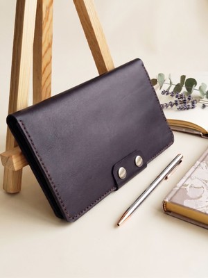 Luna Luster Hakiki Deri Mor Portföy Uzun Kadın Cüzdan 10 Kart & Telefon & Pasaportluk Bölmeli