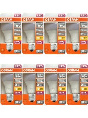 Avarson (8 Adet) Ledvance 8,8W SARI Işık (2700K) E27 Duylu (Kalın Duy) Dim Edilebilir LED Ampul