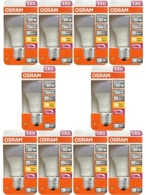 Avarson (10 Adet) Ledvance 8,8W SARI Işık (2700K) E27 Duylu (Kalın Duy) Dim Edilebilir LED Ampul