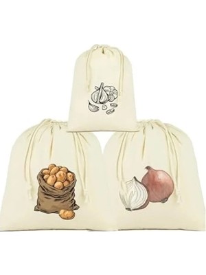 Ulu Pazarlama 3'lü Sebze Saklama Torbası Seti - Pamuk Kumaş, Çekme Ipli