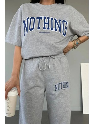 Punix Punıx Büyük Beden Nothıng Baskılı Ter Tutmayan Yazlık Kısa Kollu Battal Kadın Eşofman Takımı