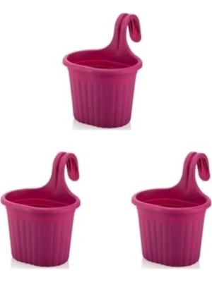 Ulu Pazarlama Asma Balkon Saksi Seti - 3 Adet, 3 Litre, Fusya Renk