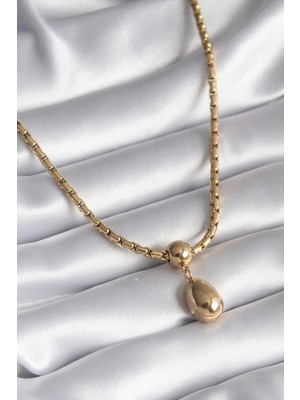 Marsilyan 316L Çelik Gold Renk Yılan Sırtı Zincir Model Damla Sallantı Kadın Kolye