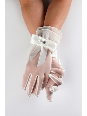 Sed da Exclusive Kırık Beyaz  Fırfırlı   Gelin  Eldiveni,  Balo ,davet, Nişan   Eldiveni