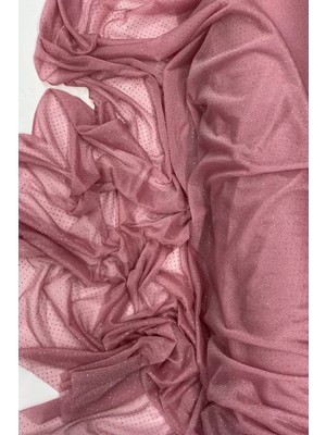 Just Cheap Store Yağmur Damlası Simli Abiye Elbise Şallık Tül Kumaş Gül Kurusu 32-H