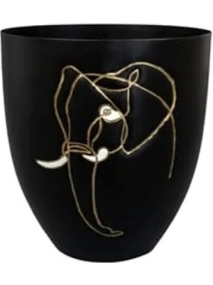Ulu Pazarlama 16 cm Çapında Fil Desenli Siyah Metal Saksı