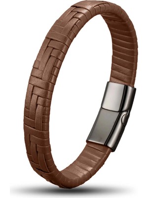 Moncuk Design Kahve Deri Örgü ve Çelik Bileklik 33513B9D3