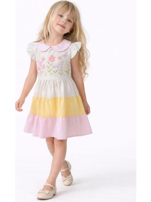 Wikiboom Çiçek Nakışlı Fırfır Kollu  Elbise