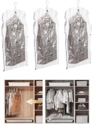 Ulu Pazarlama 3'lü Vakumlu Hurç Seti, %80 Yer Tasarrufu Sağlayan Elbise Saklama Poşeti