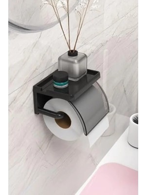 Ulu Pazarlama Yapışkanlı Kapaklı Tuvalet Kağıdı Askısı, Plastik Organizer, Siyah