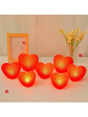 Ulu Pazarlama LED Işıklı Kırmızı Kalp Gece Lambası 12'li Paket