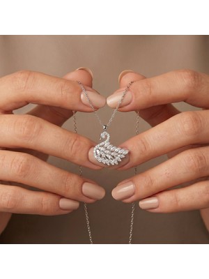 Vaoov 925 Ayar Gümüş Rodyum Kaplama Kuğu Kolye