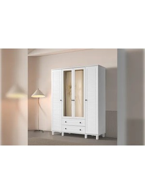 Vivense Hira Gardırop, Beyaz, 4 Kapaklı