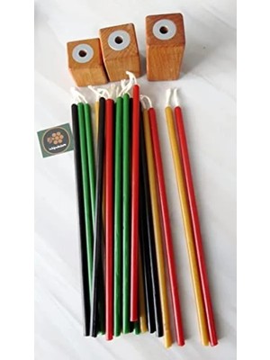 Ulu Pazarlama 20 Adet Doğal Balmumu Dilek Mumu ve 3 Adet Ahşap Mumluk Seti