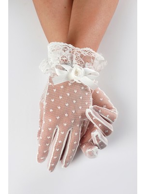 Sed da Exclusive Kırıkbeyaz   Puanlı   Tül, Gelin   Eldiveni,   Vintage   Eldiven,,   Davet