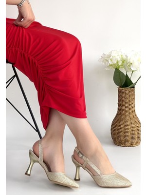 Beruflic Minde Gold Cilt Simli Topuklu Ayakkabı Luxury Shoes