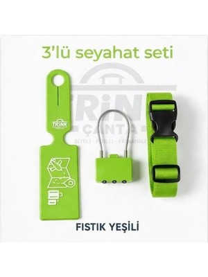 Trink Çanta 3' Lü Seyahat Seti   (  Valiz Etiketi  +  Valiz Kilidi  +  Valiz Kemeri )  Yeşil