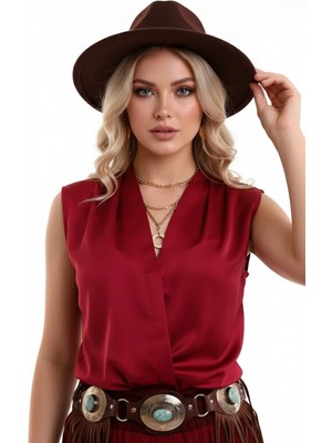 Kont Kadın V Yakalı Rahat Kesim Pileli Şık Bluz