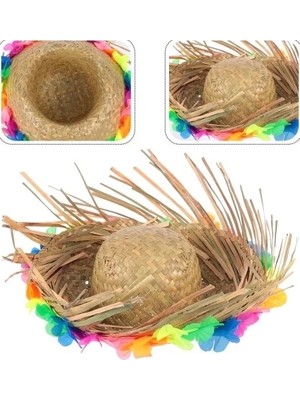 Gültekin Natural Renkli Püsküllü Örme Hasır Hawaii Şapka