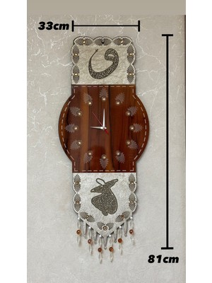 Şık Taşlı Kadife ve Ahşap Tasarımlı Duvar Saati 81X33 cm