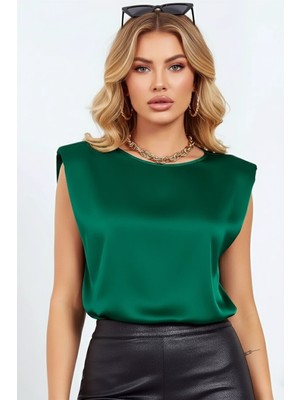 Kont Kadın Vatkalı Kolsuz Saten Bluz