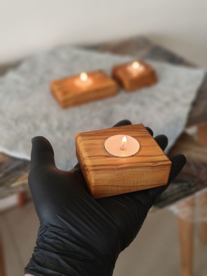 Doğal Ahşap El Yapımı Mumluk – Zeytin Ahşap – Üçlü Set