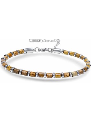 Moncuk Design Odun Jasper & Silver Hematit Taşlı Ayarlanabilir Çelik Zincir Erkek Bileklik 33512B10D4M2