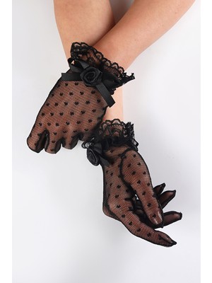 Sed da Exclusive Siyah   Puanlı   Tül  Gelin  Eldiveni,  Davet,, Balo  Parti