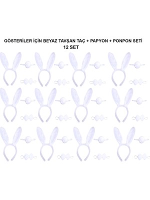 Gültekin Beyaz Tavşan Kostüm Seti – Taç, Papyon, Kuyruk (12’li Paket)