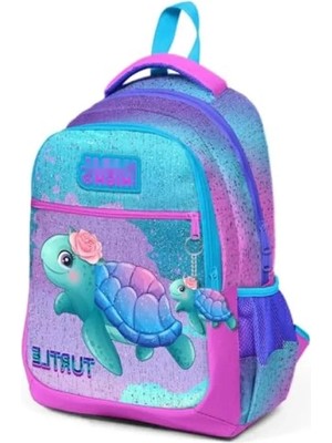 Ulu Pazarlama Kız Çocuk Sırt Çantası, Mavi Pembe Kaplumbağa Desenli