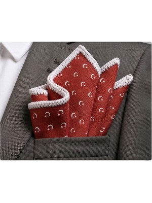 Exve Exclusive Kırmızı Beyaz Türk Bayraklı Kenarı El Işi Örgülü Cep Aksesuarı Yaka Mendili