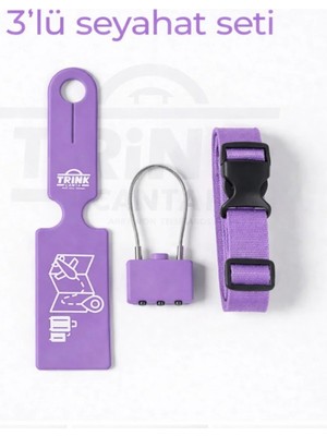 Trink Çanta 3' Lü Seyahat Seti   (  Valiz Etiketi  +  Valiz Kilidi  +  Valiz Kemeri )  Lila