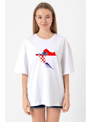 Euro 24 Croatia Beyaz Kadın Oversize Tshirt