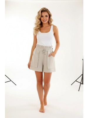 Kont Cepli Beli Lastikli ve Bağcıklı Rahat Neon Kısa Şort