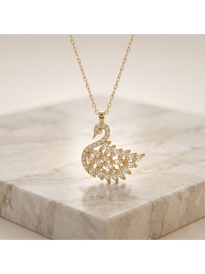 Vaoov 925 Ayar Gümüş Altın Kaplama Kuğu Kolye