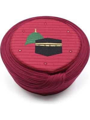 Sarıkhane Cami Sarığı – Beyaz Kumaş – Bordo Takke – Çapraz Sarım – Cami Nakışlı – 7 Metre