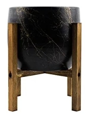 Ulu Pazarlama Gold Detaylı Siyah Mermer Efektli 4 Ayaklı Toprak Saksı