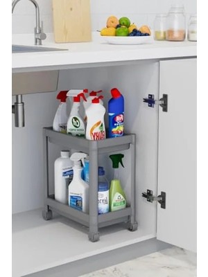 Ulu Pazarlama 2 Katlı Tekerlekli Düzenleyici Raf - Mutfak ve Banyo Için
