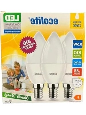Ulu Pazarlama 8.5W LED Mum Ampul - E14 Duy, 810 Lümen, 3000K Sarı Işık, 3'lü Paket