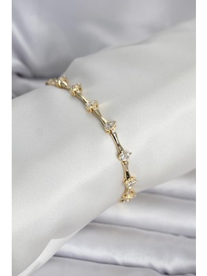 Marsilyan Pirinç Gold Renk Damla Model Zirkon Taşlı Kadın Bileklik